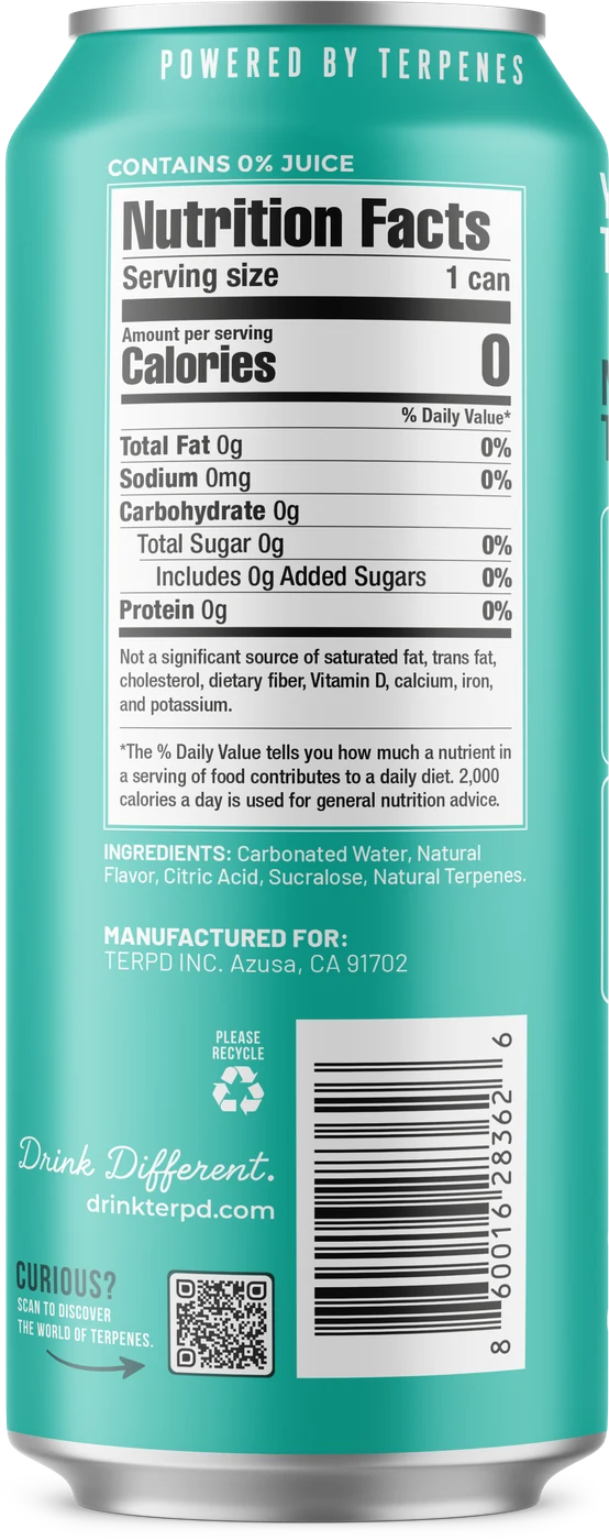 Back of a TERP'd can showing the Nutrition Facts panel and ingredients